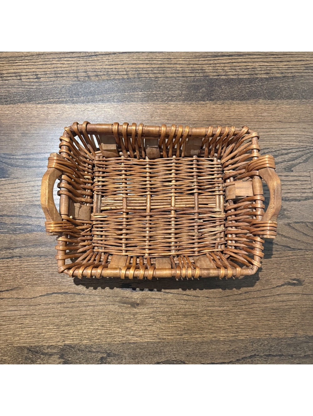 Hand Woven Willow Splint Wood Basket With Porcupine Twists And Wood Handles